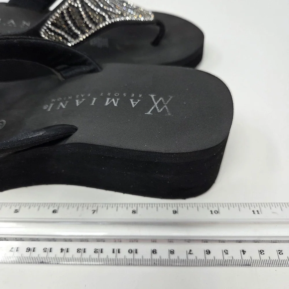 Amiani Sandal Womens 10.5 Black Vinyasa Sparkle Stones Thong Slip On Casual Zebr